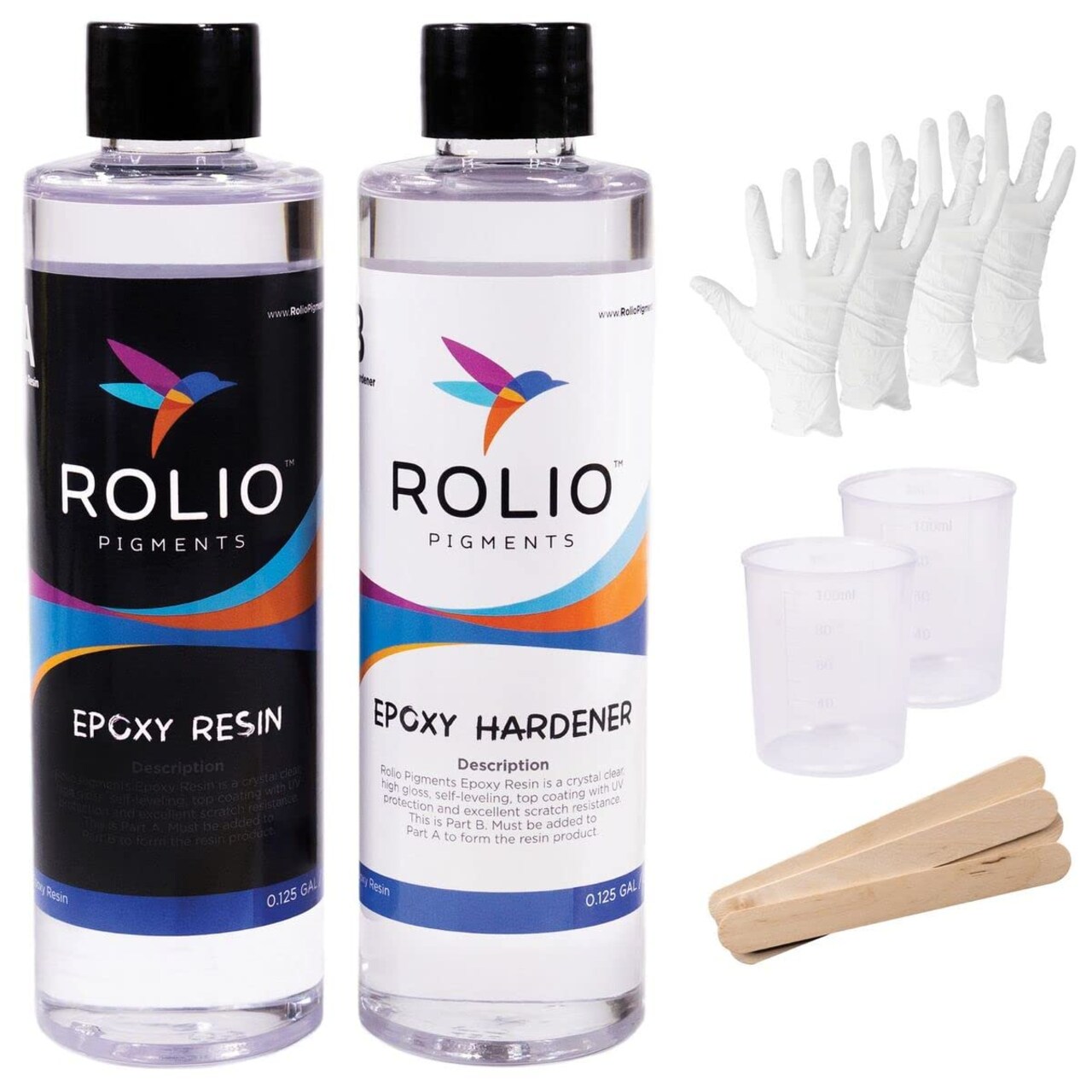 Epoxy Resin and Hardener 16 oz Kit, Crystal Clear, Glossy, UV Resistant, for DIY Art Crafts, Cast Coating Wood, Easy Cast Resin, Molds with 4pcs Sticks, 2pcs Graduated Cups, 4 Pairs Gloves